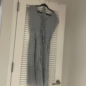 Light cotton blue and white striped dress with tie for waist